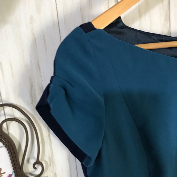 T Tahari Blue Color Block Dress Sz US 8 - Picture 4 of 7